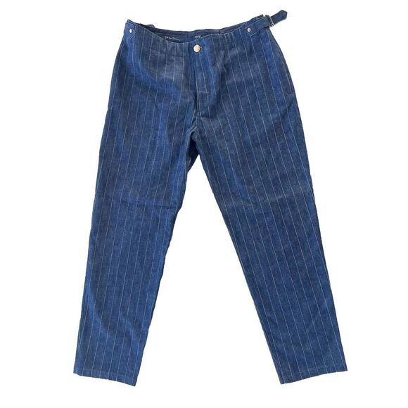 Giorgio Armani Pinstriped Denim Pants Blue Size 42 Made In Italy Gold Button
